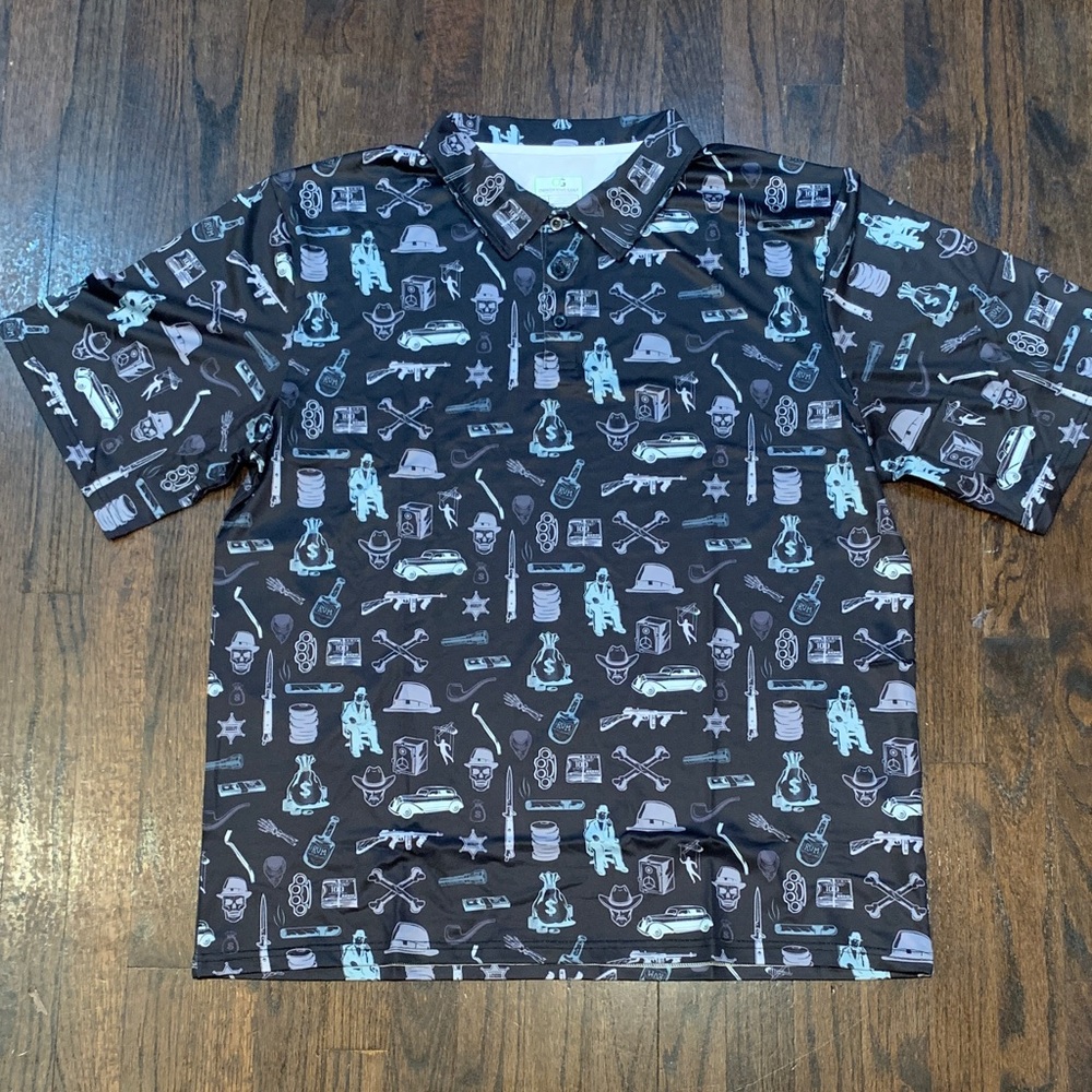 Men's Black and Gray Graphic Polo Shirt